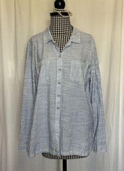 Boston Traders Women's Striped Chambray Button Down Shirt Blue White Size XL