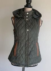 Altar’d State Down Vest Faux Leather Trim Olive Small