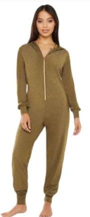 Savage X Fenty Sparkly Zip Up Hooded Jumpsuit Onesie Logo Zipper Long Sleeve NWT