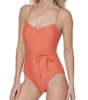 Tommy Hilfiger Women's Back Tie-Belt One Piece Swimsuit Orange Size 16 NWT