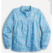 J Crew womens size L Fresco Top in Floral Cotton Poplin Bright Peri blue button