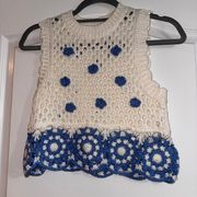 blue and white knit top