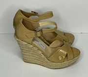 Jimmy Choo Nude Patent‎ Leather Wedge Espadrilles