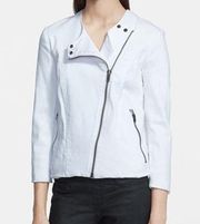 Helmut Lang 3/4 Sleeve Asymmetrical Zip Denim Moto Jacket White Women's Small