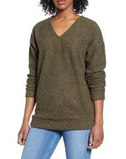 Caslon Faux Shearling Teddy Sweater Olive Green