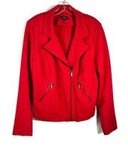 Plus Size Cherry Red Stretch Knit Moto Style Zip Front Jacket 18