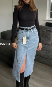 NWT  Denim Midi Skirt With Split