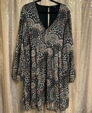 Torrid Paisley Floral Black Mini Chiffon Babydoll Dress 3X 22-24