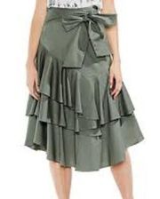 Tiered Ruffle Belted Poplin Skirt Camo Green  Size 14W