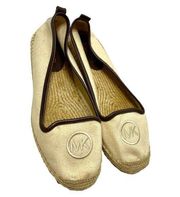 Micheal Kors Beige Canvas ballet Flats Loafers with leather trim