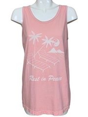 Pink Rest in Peace Yin Yang Symbol Palm Trees and  Chairs Tank Top Medium