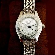 LOIS HILL Watch Sterling Silver Thai Weave Bracelet Swiss Movement