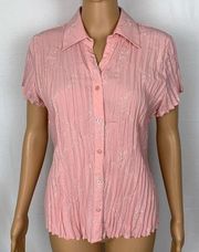 Fred David Button Up Blouse Embroidered Pleated PL Eyelet Pink Collared Petite