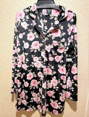 NWT Laura Ashley Pajama Dress Top Black Floral Size M Buttery Soft