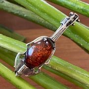 Vintage Sterling Silver Amber Miniature Violin Pin Brooch