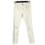 IRO White Distressed Knee Fitte Mid Rise Skinny Jeans 24 $205