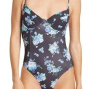 $98 NWT WeWoreWhat Underwire One Piece Swimsuit In Golden Hour Floral Black M