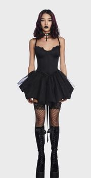 dollskill black corset lace up bow dress