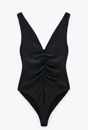 Zara v neck ruched stretch bodysuit small