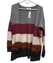 NWT Stitch Fix Pinque Women Large Heather Gray Front Cardigan Sweater New BDAG-F