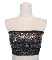 Victoria's Secret PINK Sequin Lace Bralette Black Silver Sz Small