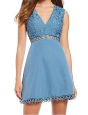 The Label Dusty Blue Uplifted Mini Lace Dress Size Medium