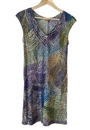 Jams World Rainbow Habiki Print Sheath Dress Beach Island Artsy Resort, Large