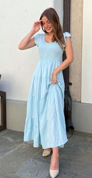 NWT Pastel Blue Short Sleeve Midi Dress Wedding Guest Dress