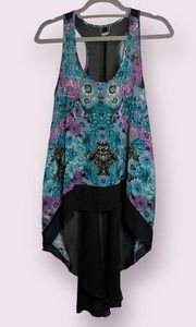 Ali & Kris Blue and Purple Floral High Low Blouse