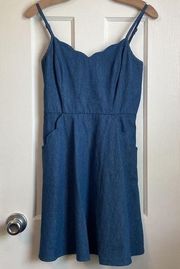 Market & Spruce Crissie Scallop Chambray Dress - Denim Look with Pockets | XS