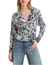 BA&SH Cae Graphic Print Draped V-Neck Long Sleeve Blouse Size Medium NWT