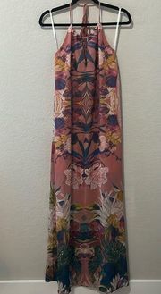 BOSTON PROPER (NWT) Halter Keyhole Tropical Floral Print Maxi Dress, Size XS