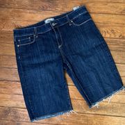 Women’s Paige long denim mid rise jean cut off shorts dark wash size 31