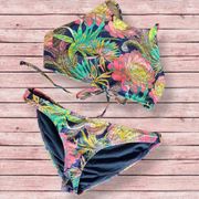 halter-neck floral bikini set