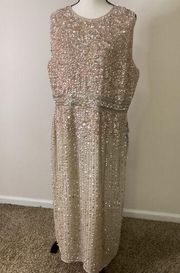 MAC DUGGAL SLEEVELESS HIGH NECK BEADED MIDI SHEATH DRESS SZ 14 NWT