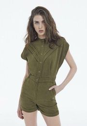 The Kooples Khaki Tencel Button Up Playsuit