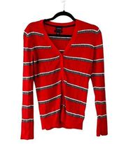 TOMMY HILFIGER Pima Cotton Striped Red Knit Cardigan Sz S