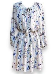 TAYLOR Petite Long Sleeve Floral Azure White Dress Size 10P Smocked Waist