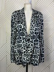 Dries Van Noten Sartorial Snow Leopard Print Blazer Black Silver Gray Size US 6