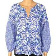 SIGRID OLSEN 100% Slub Linen, floral split V-neckline tunic blouse. Small. EUC