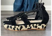 Vince Camuto Size 7.5 Womens Shoes Kellia Espadrille Black Leopard Platform Lace