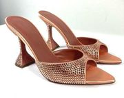 Caroline Crystal Embellished Satin Sandals 38.5 Peach NEW