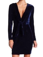 long sleeve, blue velvet, plunging, neckline, mini dress M