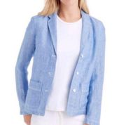 J. McLaughlin Linen Blazer Unstructured Front Pockets Chevron Blue sz.2