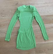 Blanc Open Back Long Sleeve Ribbed Dress in Green