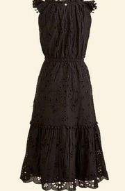 J Crew Black Eyelet Midi Dress Sz 10