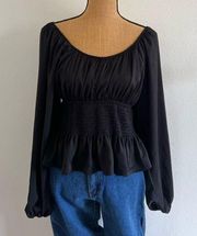 NWT Sincerely Jules Black Bubble Sleeve Blouse Size Large