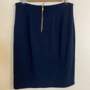 Women’s Size 10 Navy Blue Exposed Gold Zipper Stretch Pencil Skirt