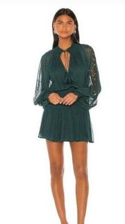 Karina Grimaldi Vintage Mini Dress in Green Size XS Semi Sheer Long Sleeve Silk