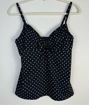 Lands End Tankini Swim Top Black White Polka Dot Sz 12 Underwire Stretch